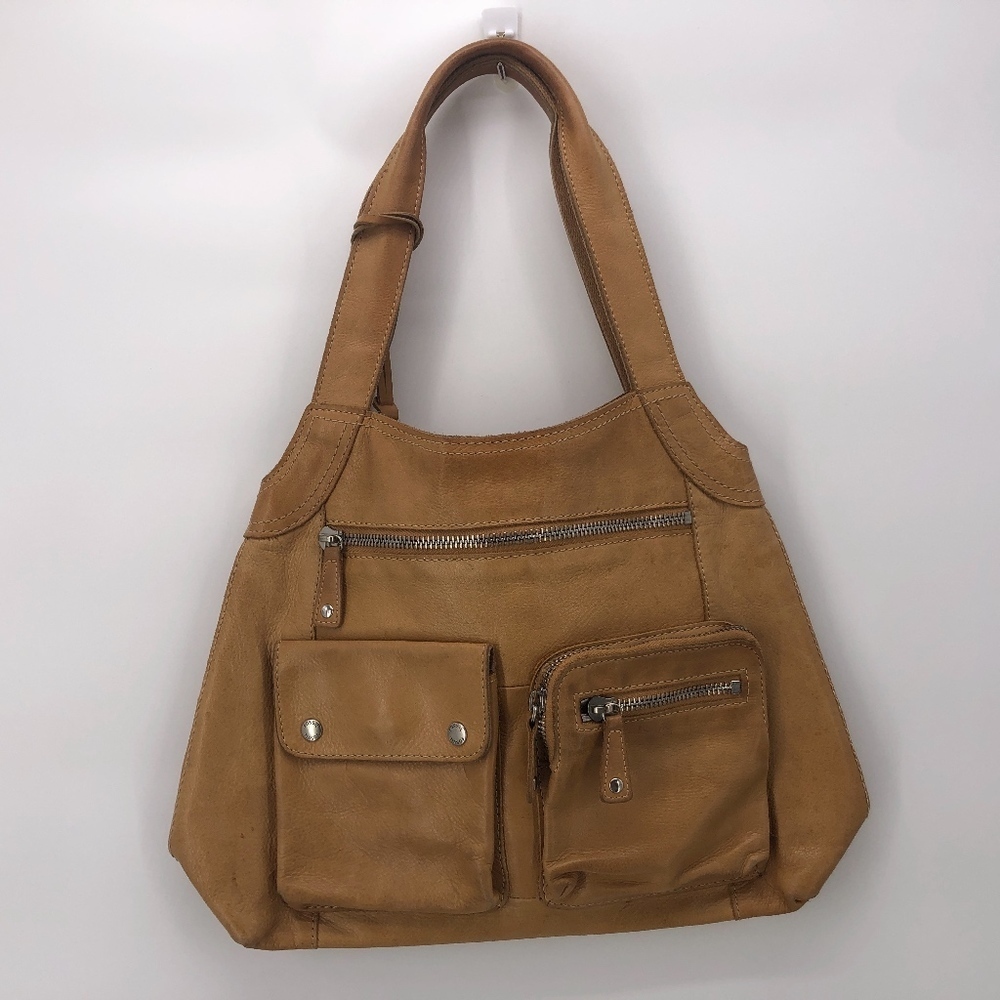 Fossil Tan Leather Shoulder Bag Pockets